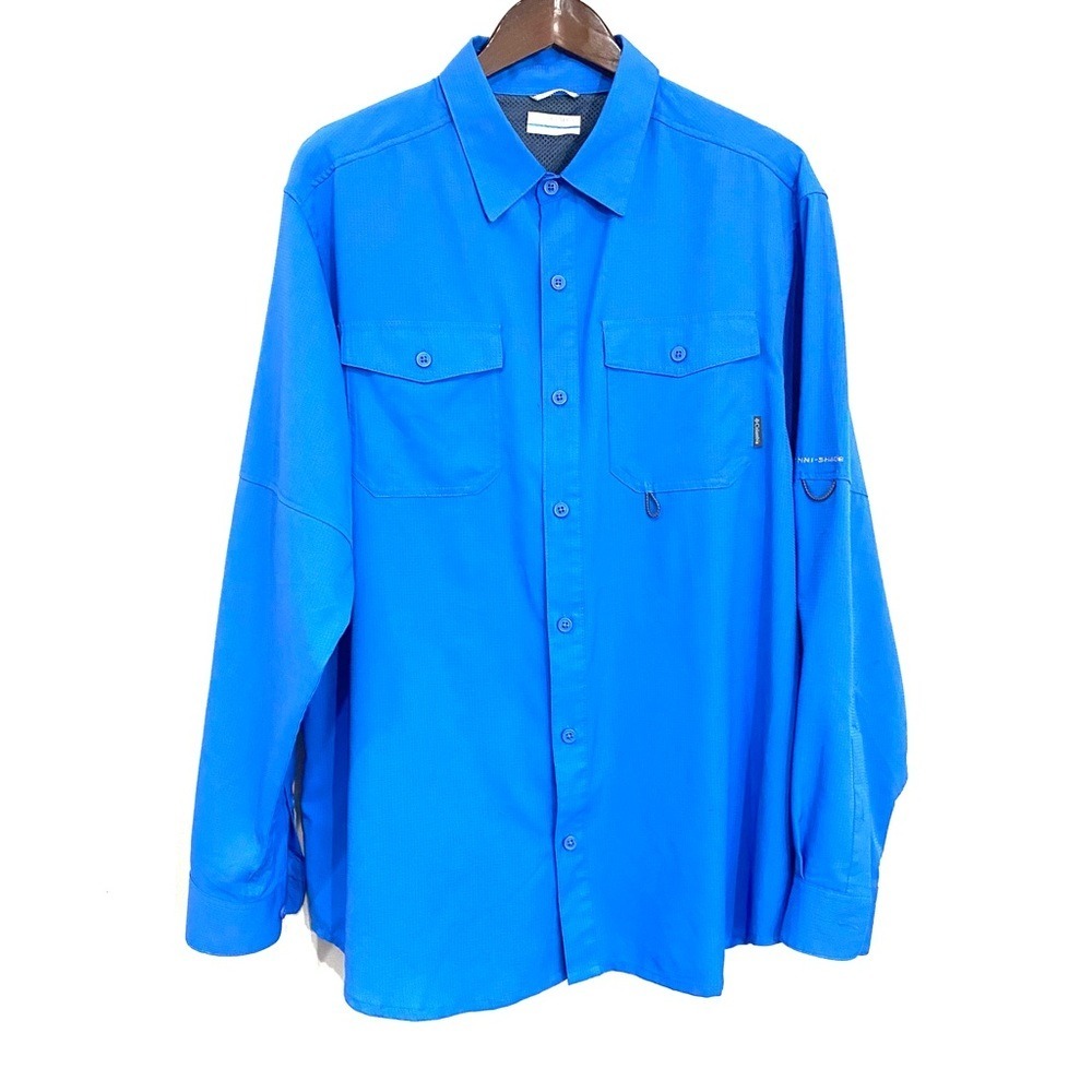 COLUMBIA Mens Large Blue Long Sleeve Lightweight Hiking Outdoor Button Up Shirt
